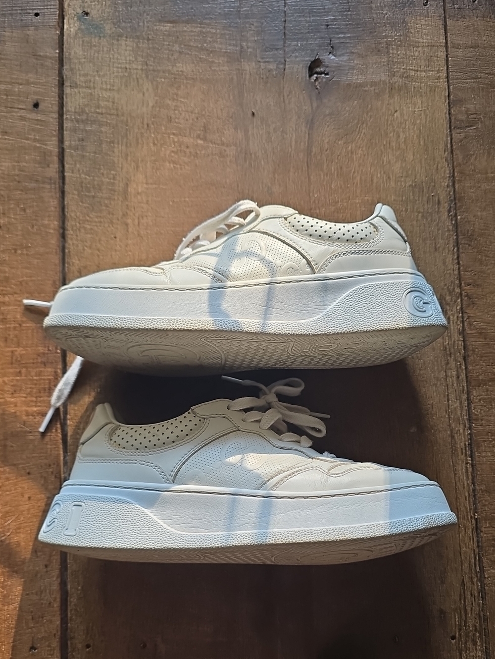 Gucci White Women's Leather Lace-Up Sneakers 36 Logo Authentic